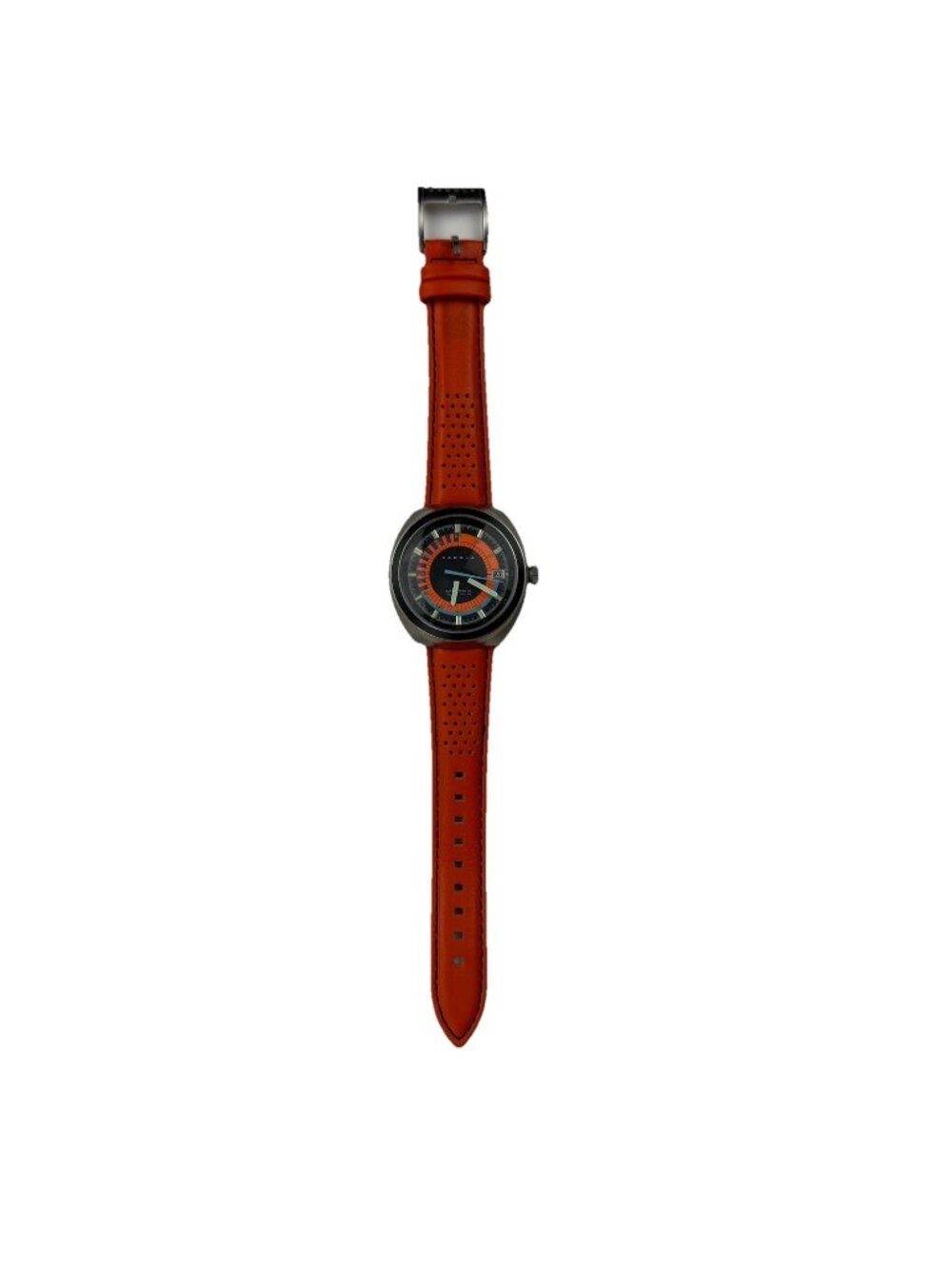 Cadola CD-1035 Mens Automatic Watch Orange Black Stainless Steel Leather Band